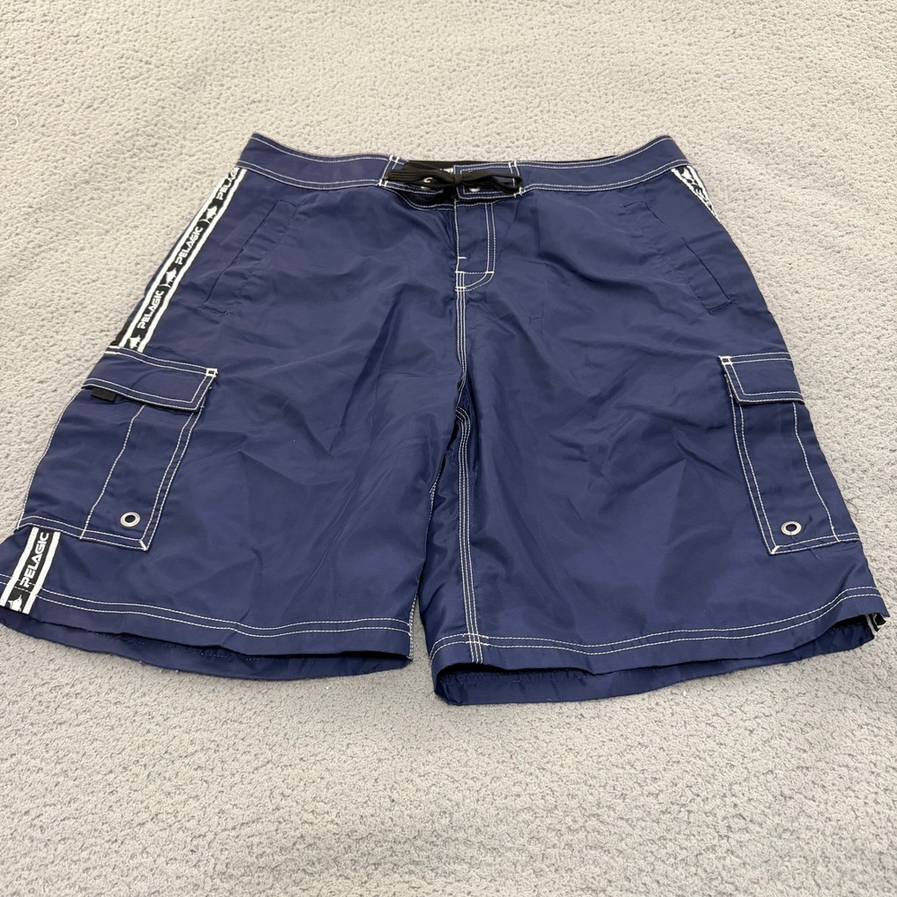 Pelagic Board Shorts Mens Size 36 Navy Blue Cargo Fishing Swim Trunks Nylon